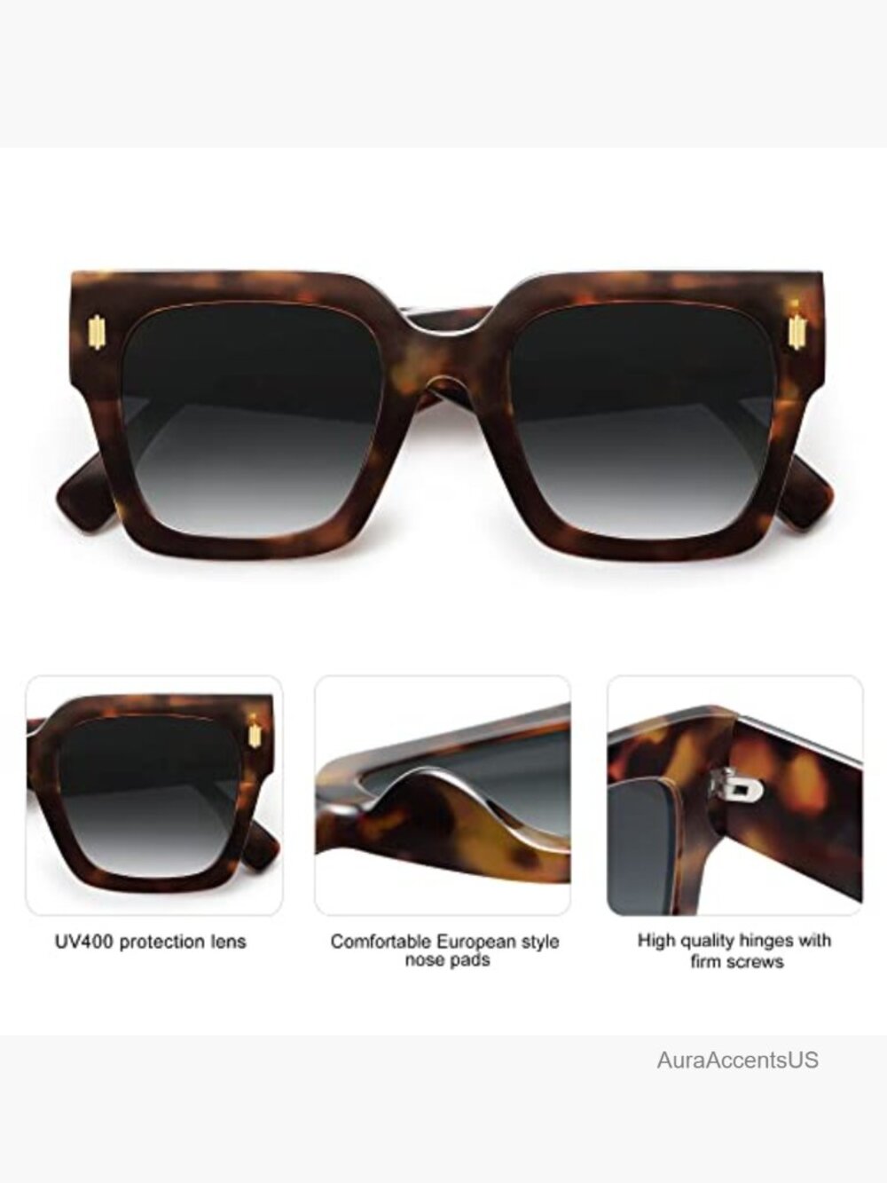 Vintage Oversized Square Sunglasses UV400 Protection Retro Style - Picture 5 of 7